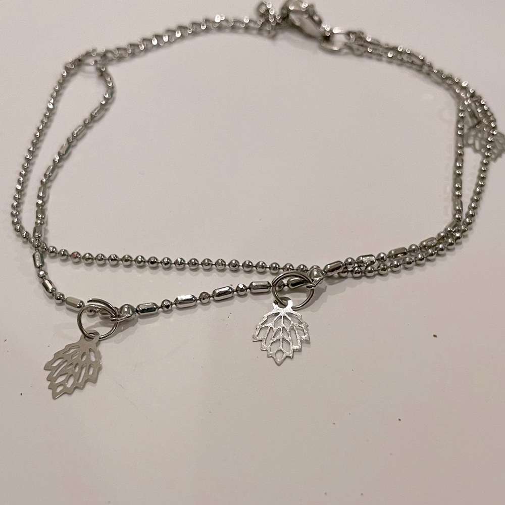 Brand New Silver Double Chain Leaf Anklet One Size